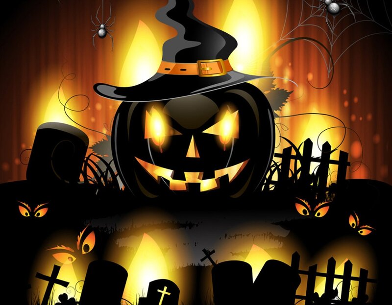 Jack-o'-lantern in Graveyard — Black, Creepy