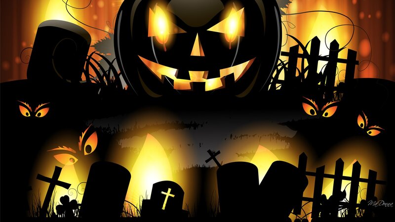 Jack-o'-lantern in Graveyard — Black