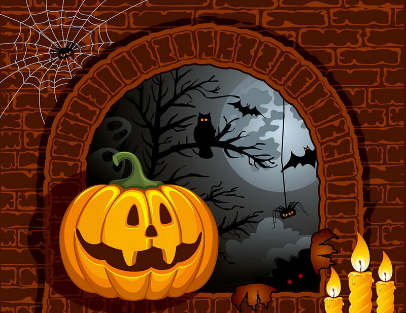 Jack-o'-lantern in Window — Orange, Creepy