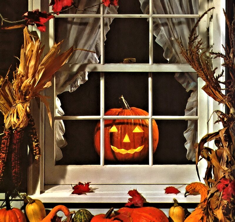 Jack-o'-lantern in Window — Orange, Festive