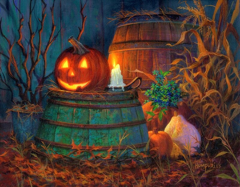 Jack-o'-lantern on Barrel
