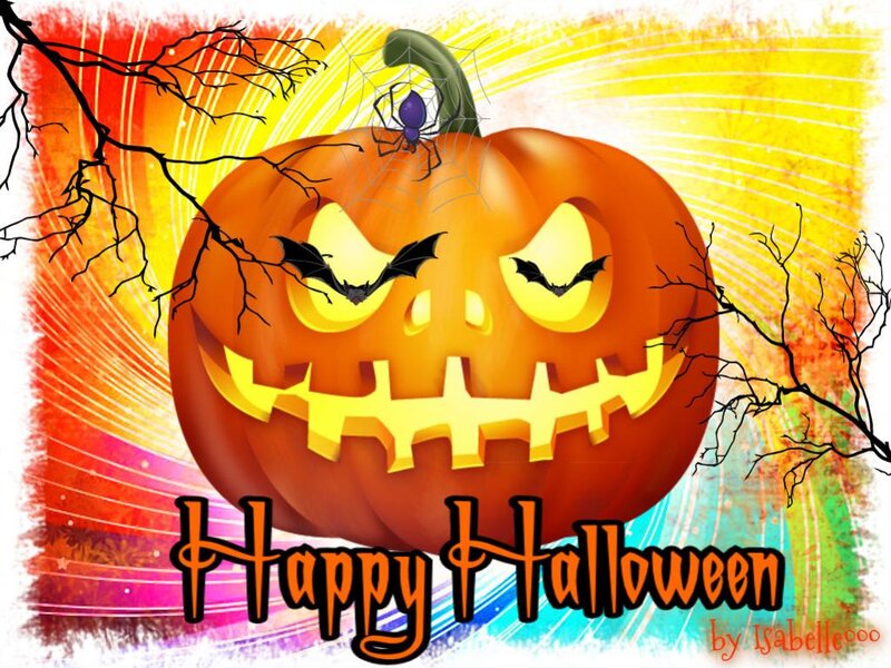 Jack-o'-lantern Pumpkin — Orange, Festive, Night, Digital Art, Bat