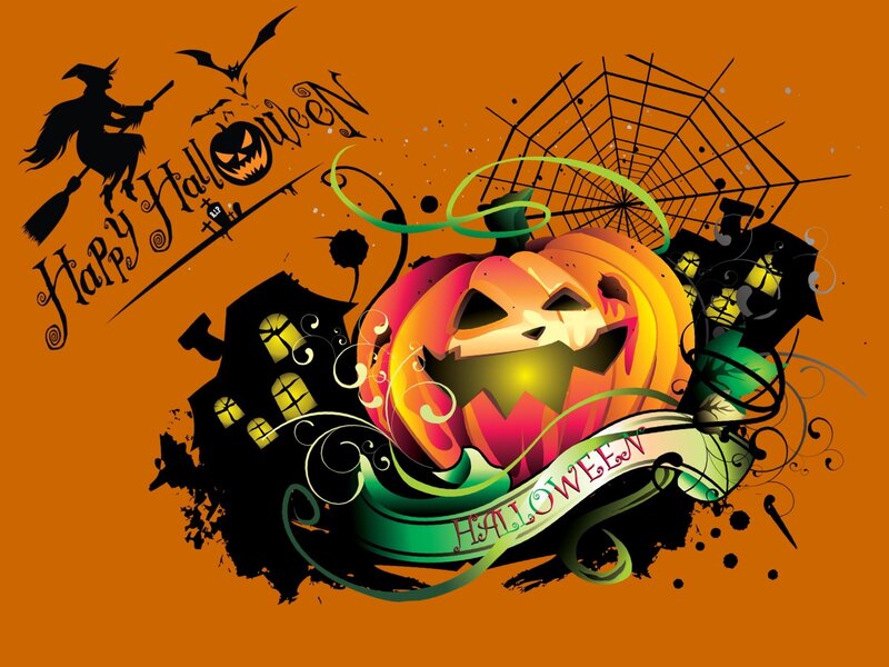 Jack-o'-lantern Pumpkin — Orange, Festive, Night, Digital Art, Witch