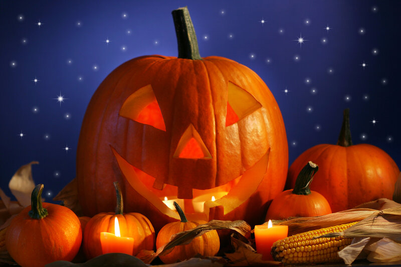 Jack-o'-lantern Pumpkin — Orange, Festive, Night, Photograph