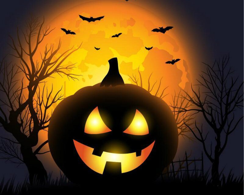 Jack-o'-lantern Pumpkin — Orange, Spooky, Night, Digital Art, Bats, Moon