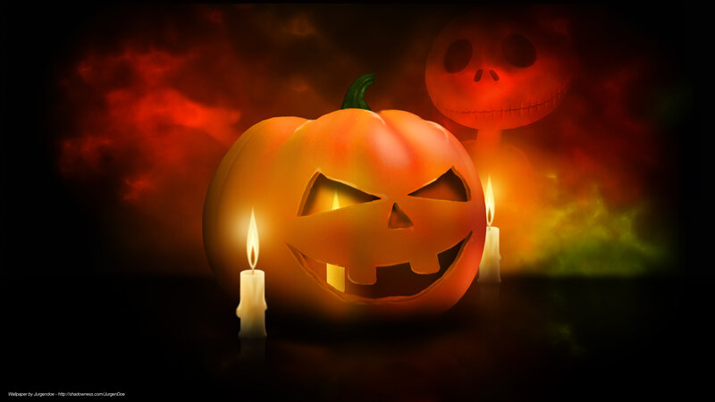 Jack-o'-lantern Pumpkin — Orange, Spooky, Night, Digital Art, Candle