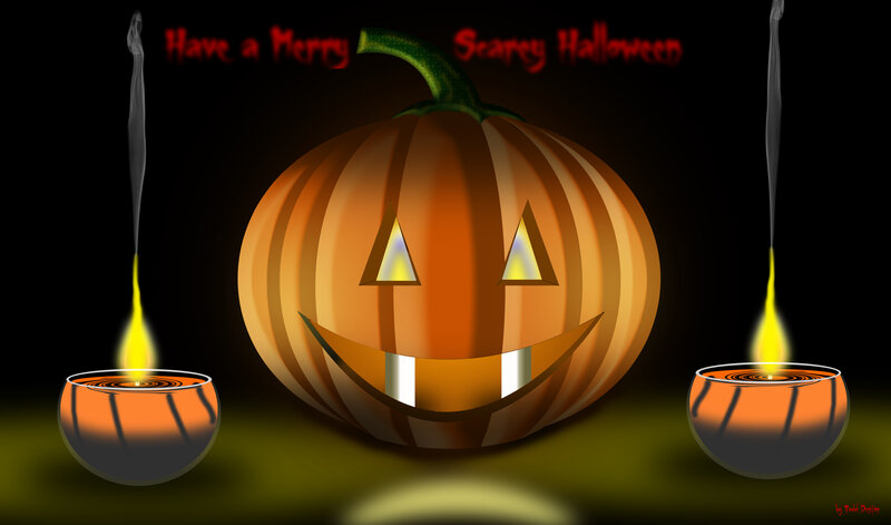 Jack-o'-lantern Pumpkin — Orange, Spooky, Night, Digital Art, Candles