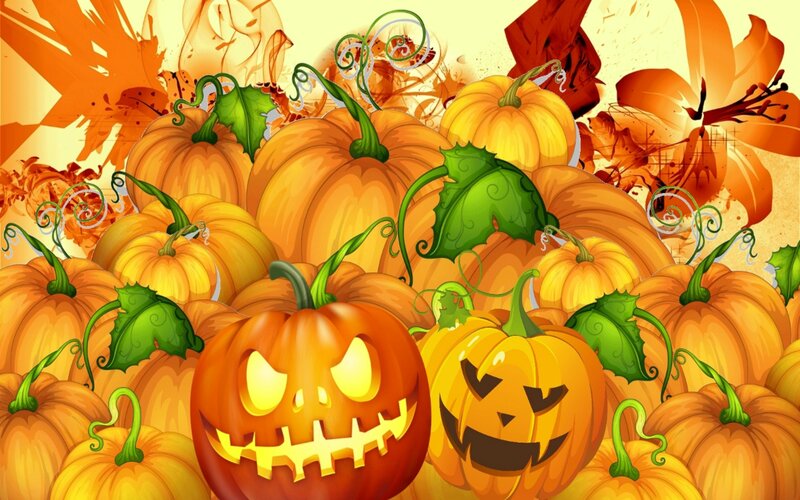 Jack-o'-lantern Pumpkins — Orange, Festive, Autumn, Digital Art