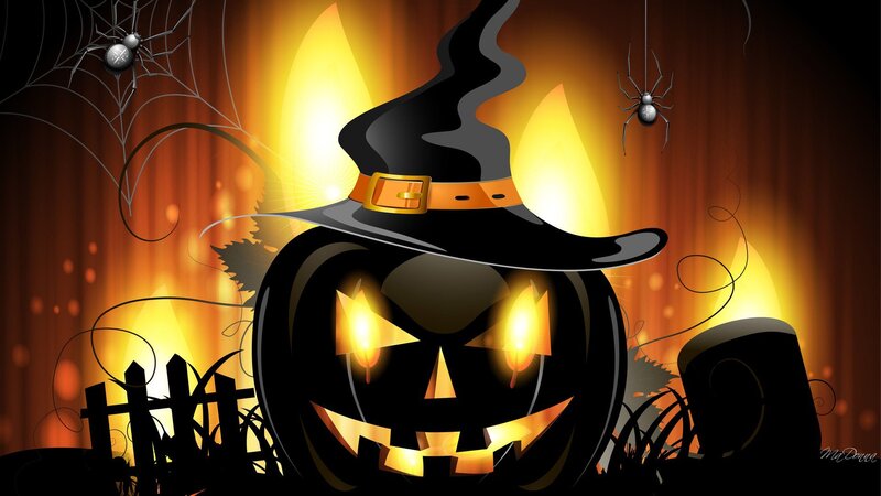 Jack-o'-lantern with Witch Hat — Black, Creepy