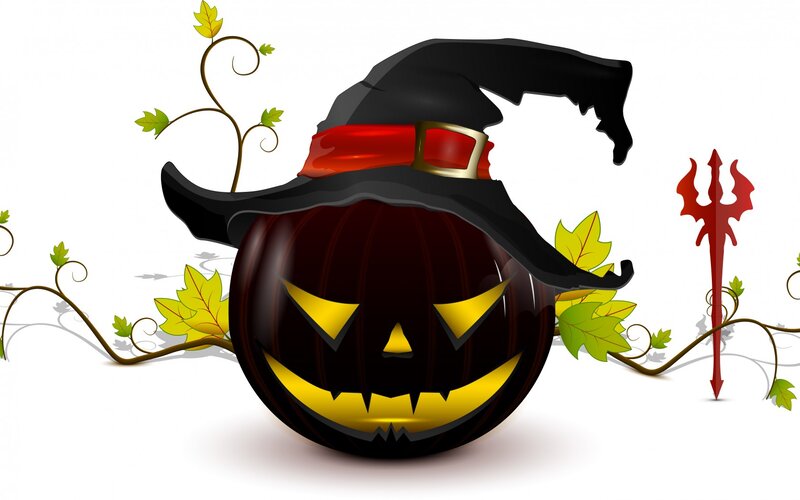 Jack-o'-lantern with Witch Hat — Black, Spooky, Autumn