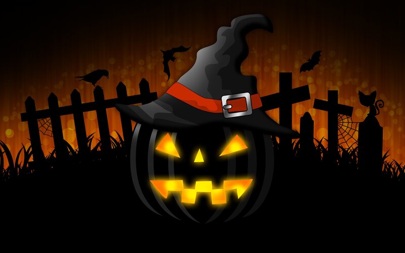 Jack-o'-lantern with Witch Hat — Black, Spooky