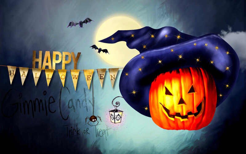 Jack-o'-lantern with Witch Hat — Blue