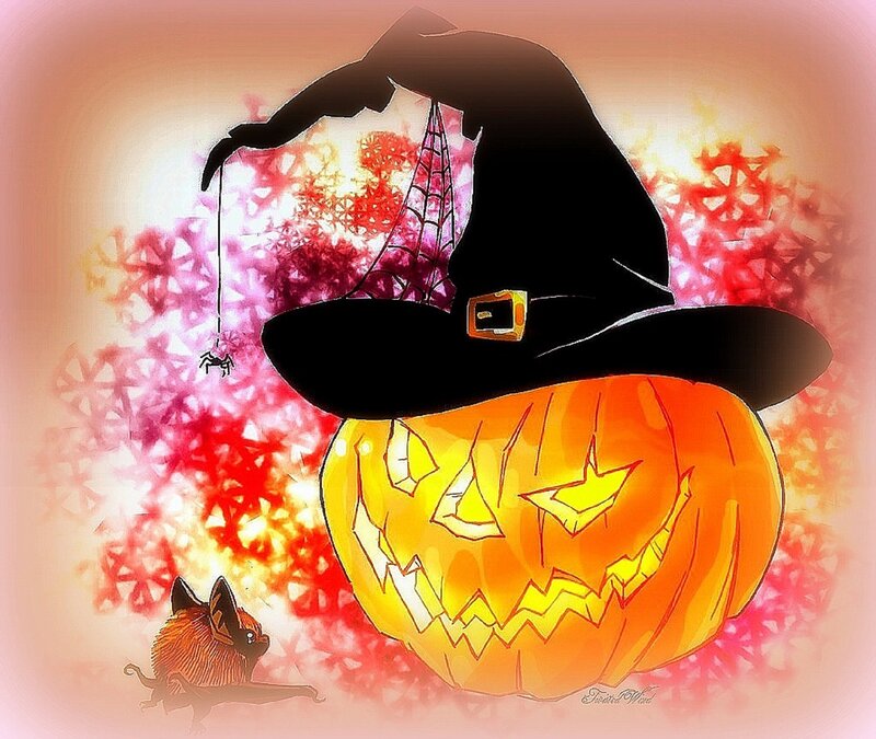 Jack-o'-lantern with Witch Hat — Orange