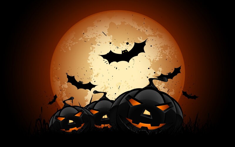 Jack-o'-lanterns and Bats — Black