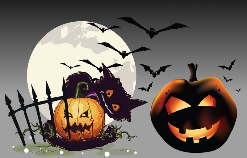 Jack-o'-lanterns and Bats — Orange