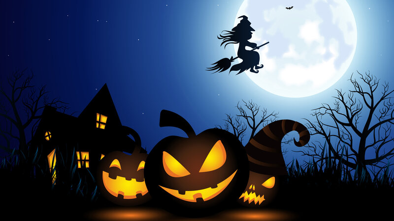 Jack-o'-lanterns and Witch — Blue