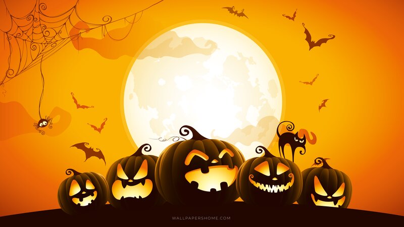 Jack-o'-lanterns at Night — Orange, Creepy