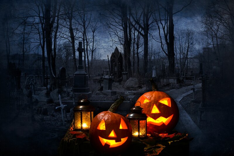 Jack-o'-lanterns in Cemetery