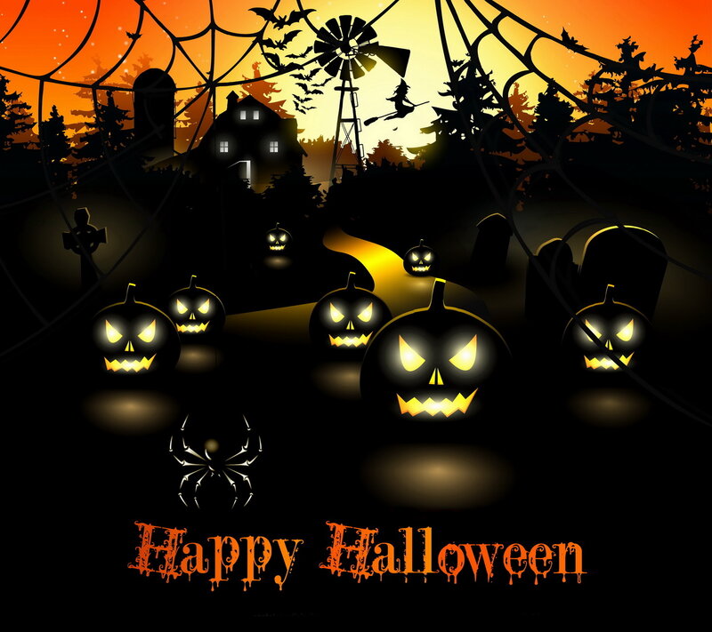 Jack-o'-lanterns in Graveyard — Black, Creepy