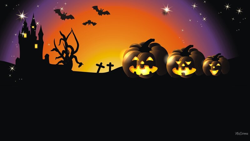 Jack-o'-lanterns in Graveyard — Black, Spooky, Night
