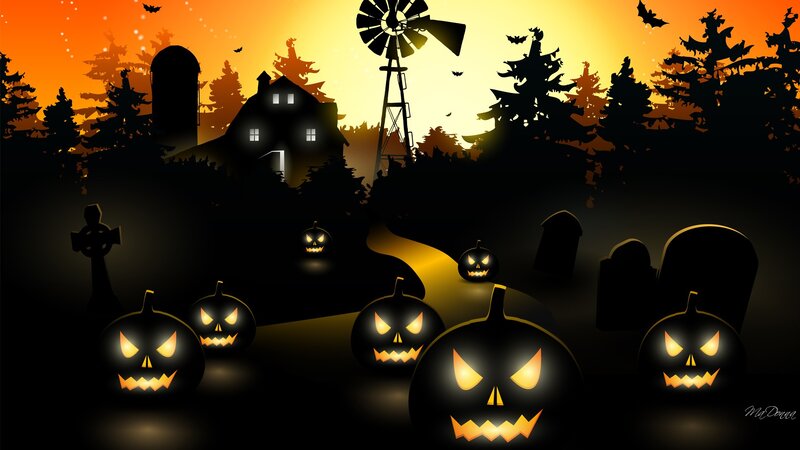 Jack-o'-lanterns in Graveyard — Black