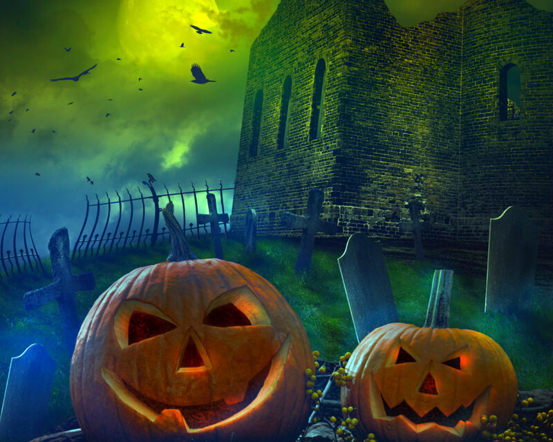 Jack-o'-lanterns in Graveyard — Green