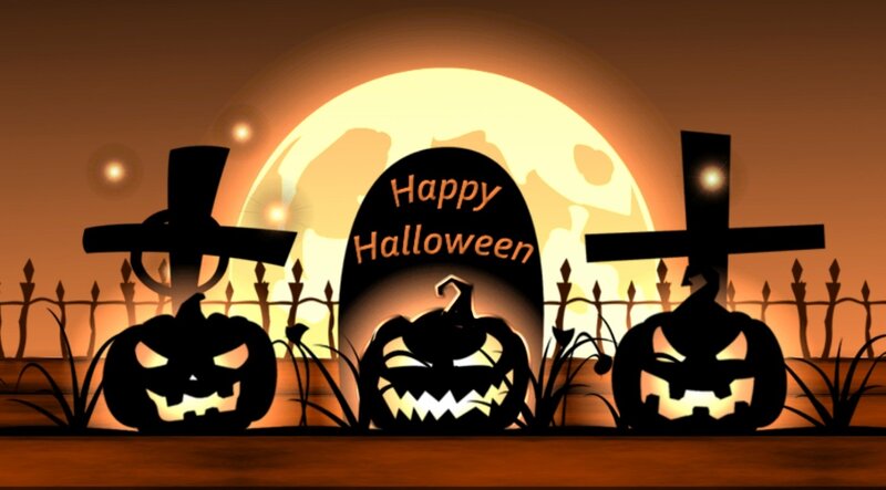 Jack-o'-lanterns in Graveyard — Orange