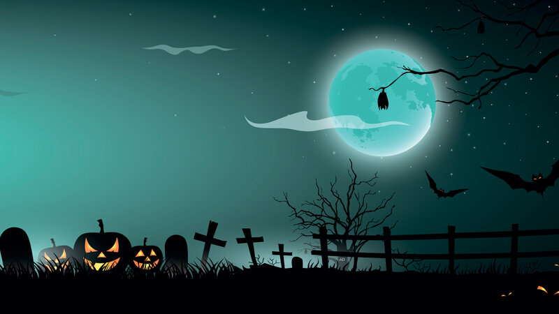 Jack-o'-lanterns in Graveyard — Teal