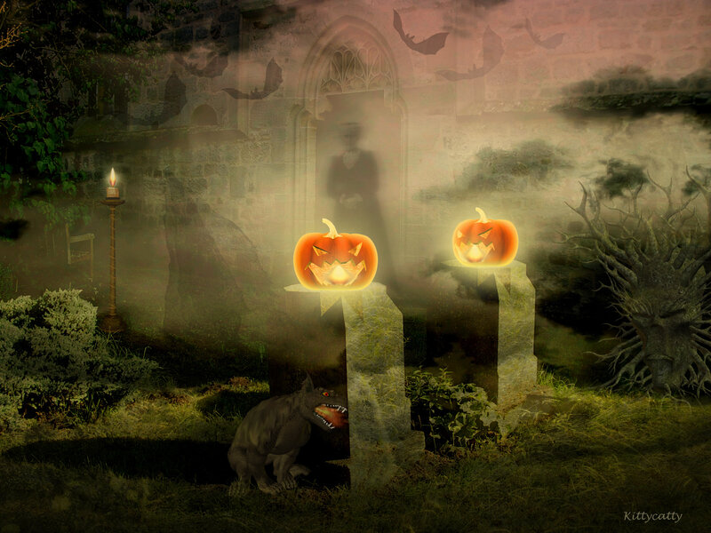 Jack-o'-lanterns in Graveyard
