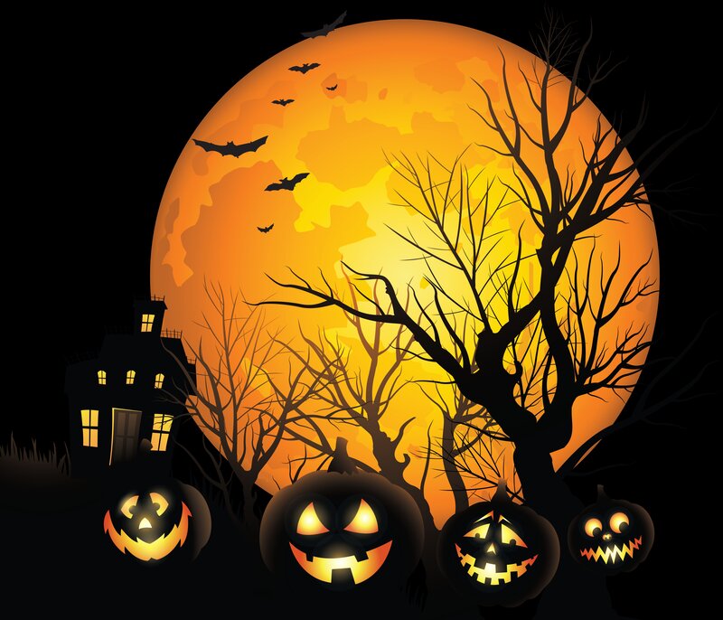Jack-o'-lanterns in Yard