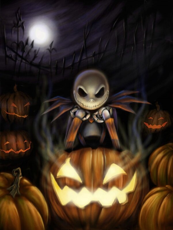 Jack Skellington among pumpkins