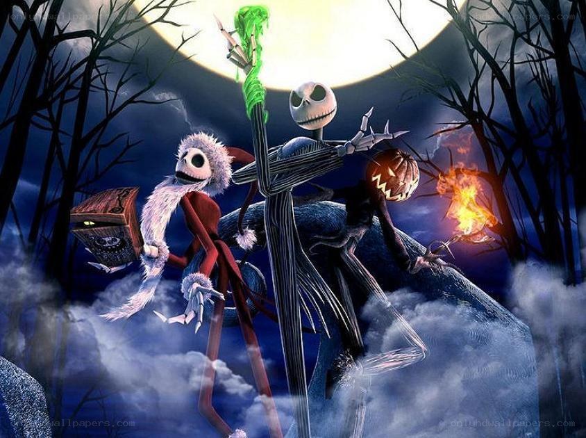 Jack Skellington and Zero in the graveyard