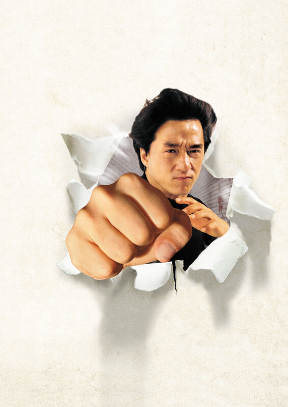 Jackie Chan breaking through wall