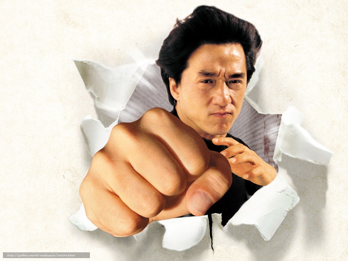 Jackie Chan breaking through wall