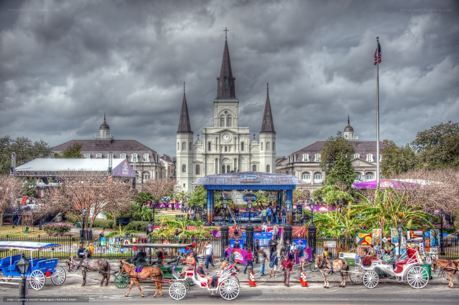 Jackson Square with horse-drawn carriages