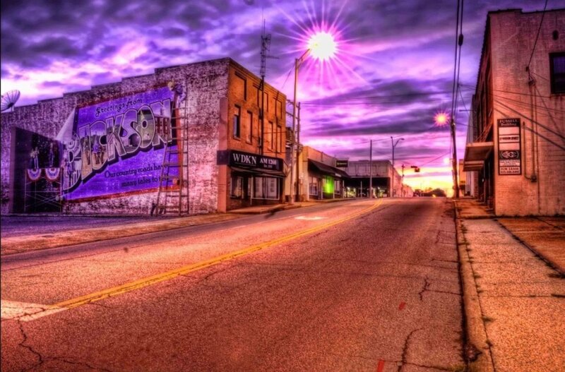 Jackson street mural at sunset