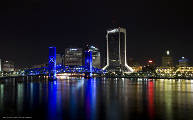 Jacksonville Skyline at Night — Blue, Calm