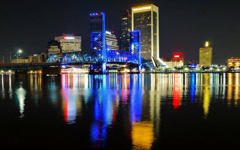 Jacksonville Skyline at Night — Blue, Dramatic