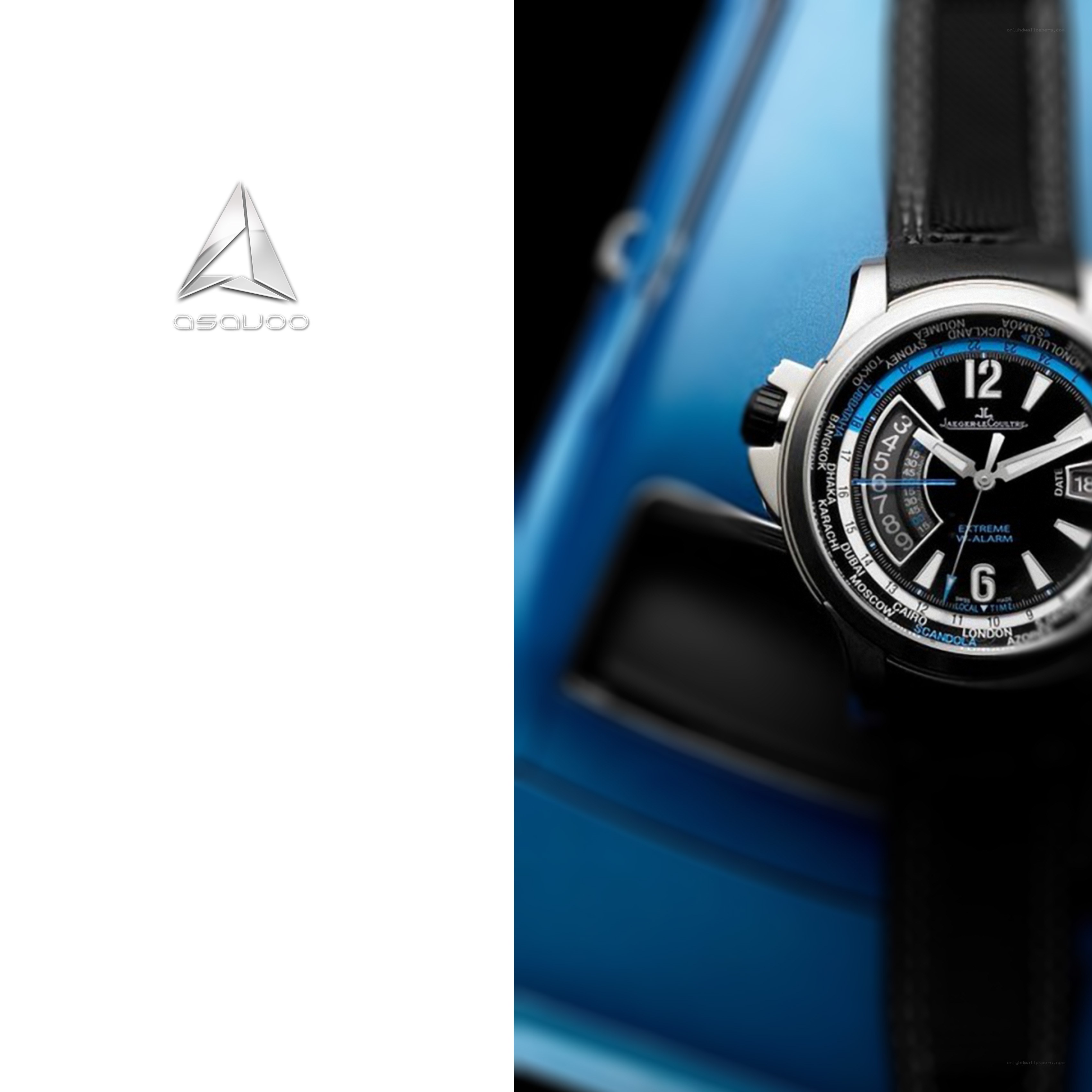 Jaeger-LeCoultre watch on blue surface
