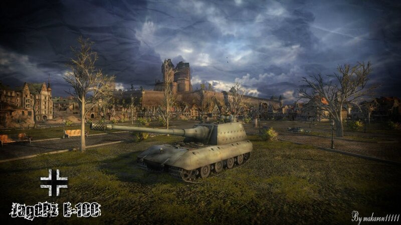 JagdPz E-100 tank in a war-torn city