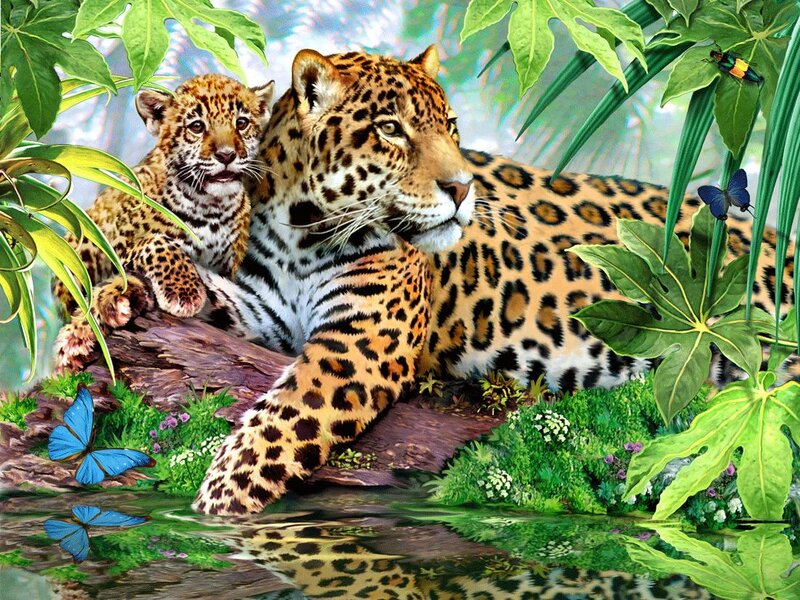 Jaguar and Cub — Green