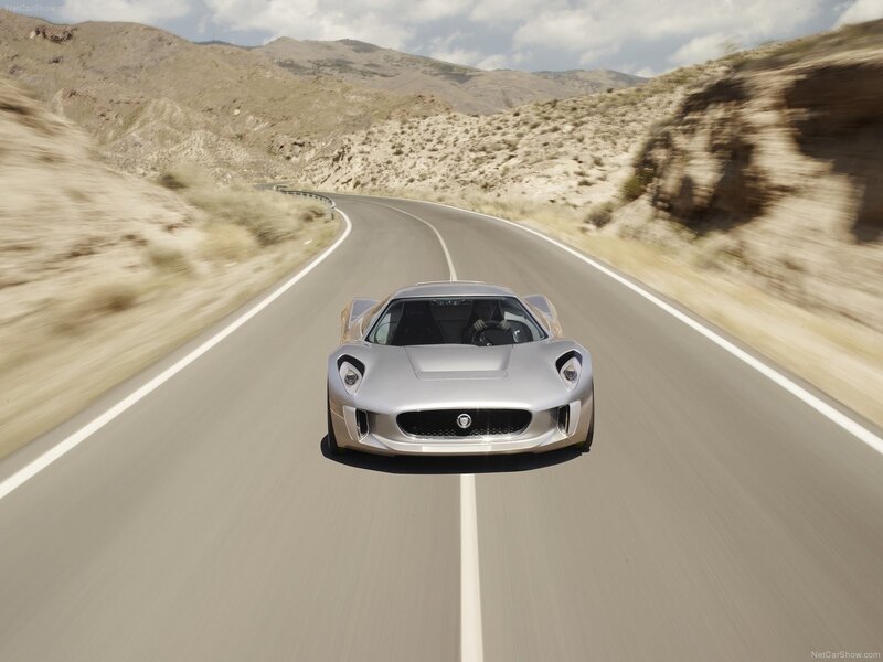 Jaguar C-X75 on a desert road