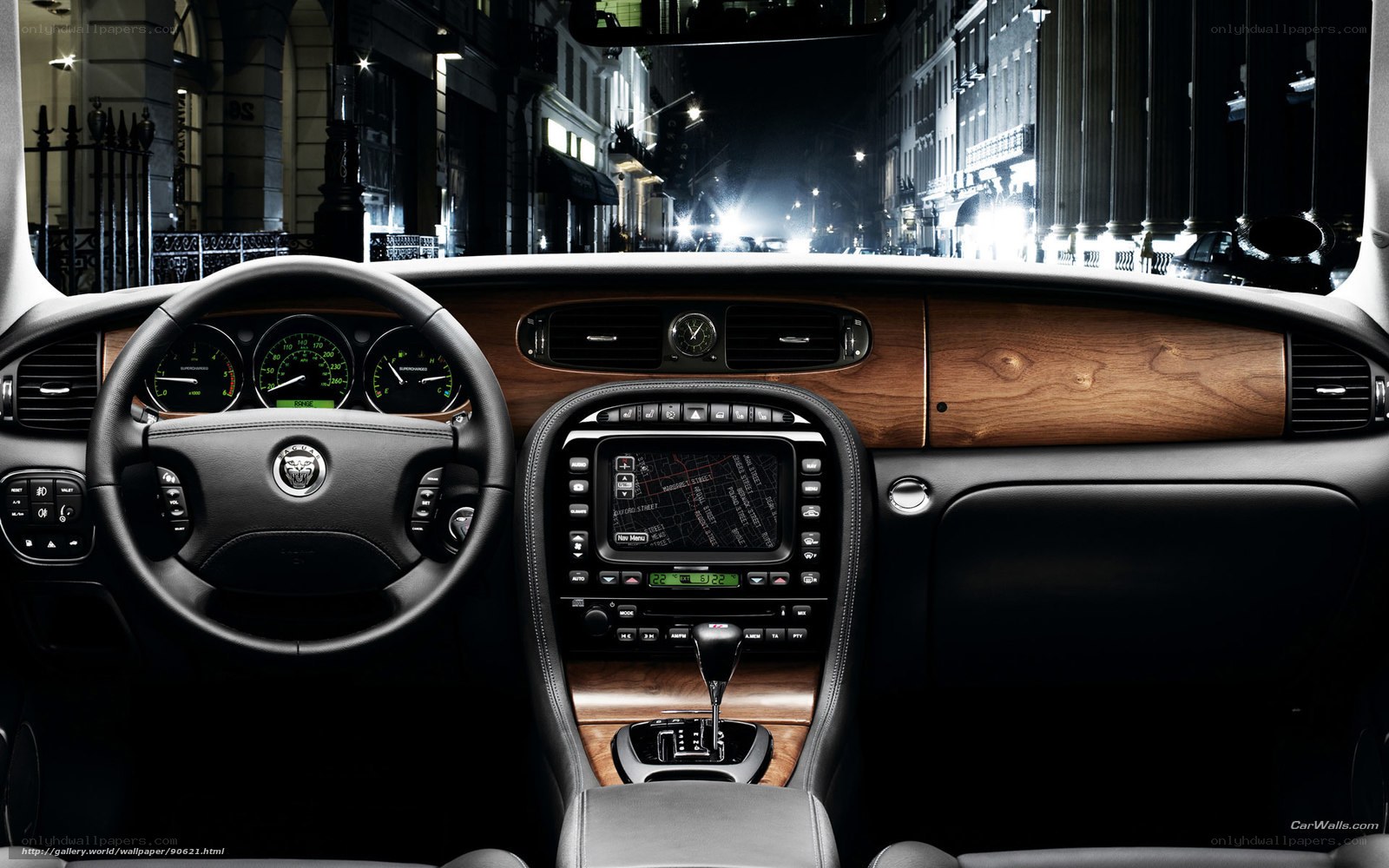 Jaguar car interior at night