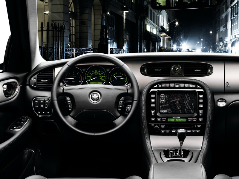 Jaguar car interior at night