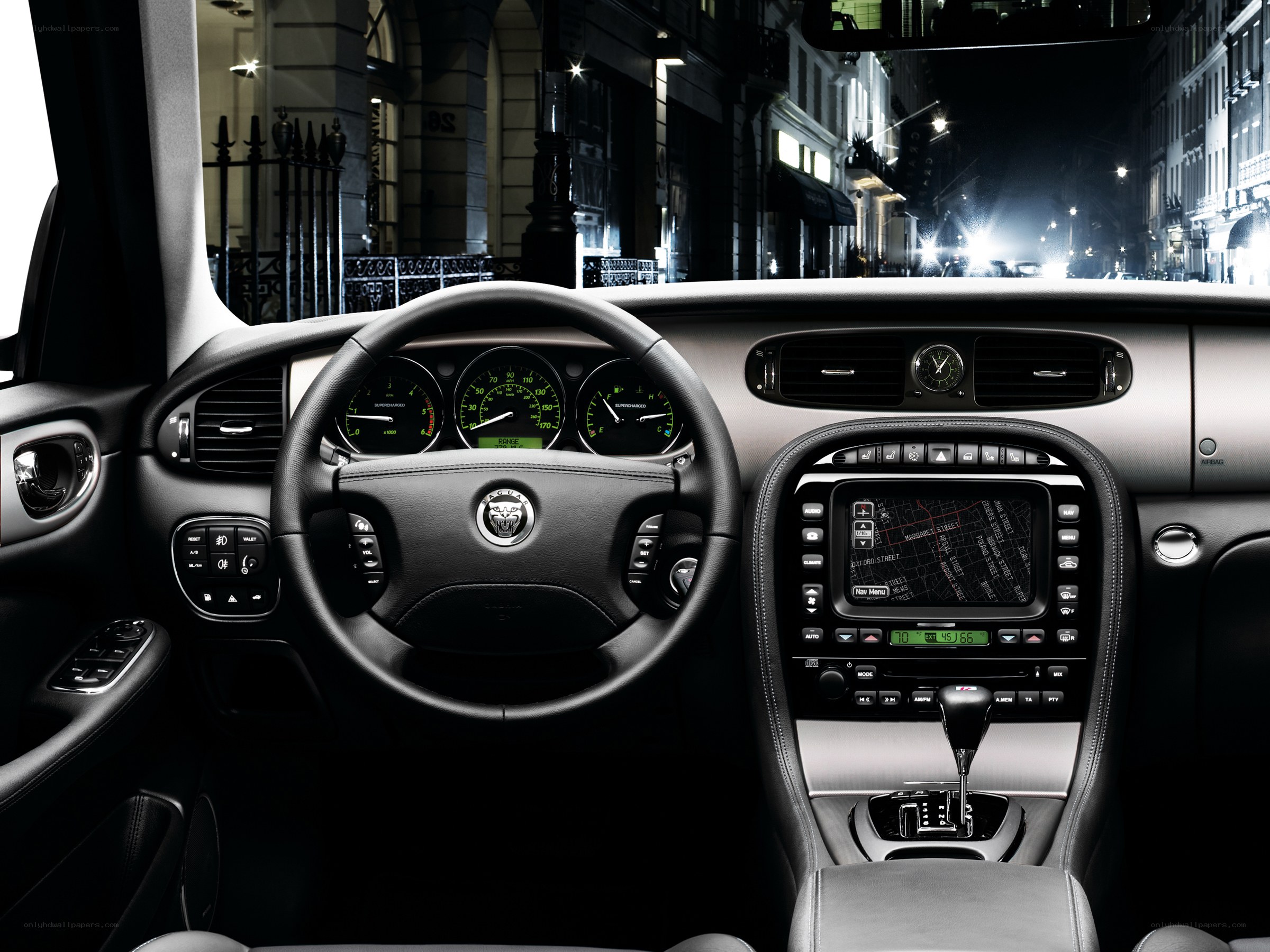 Jaguar car interior at night