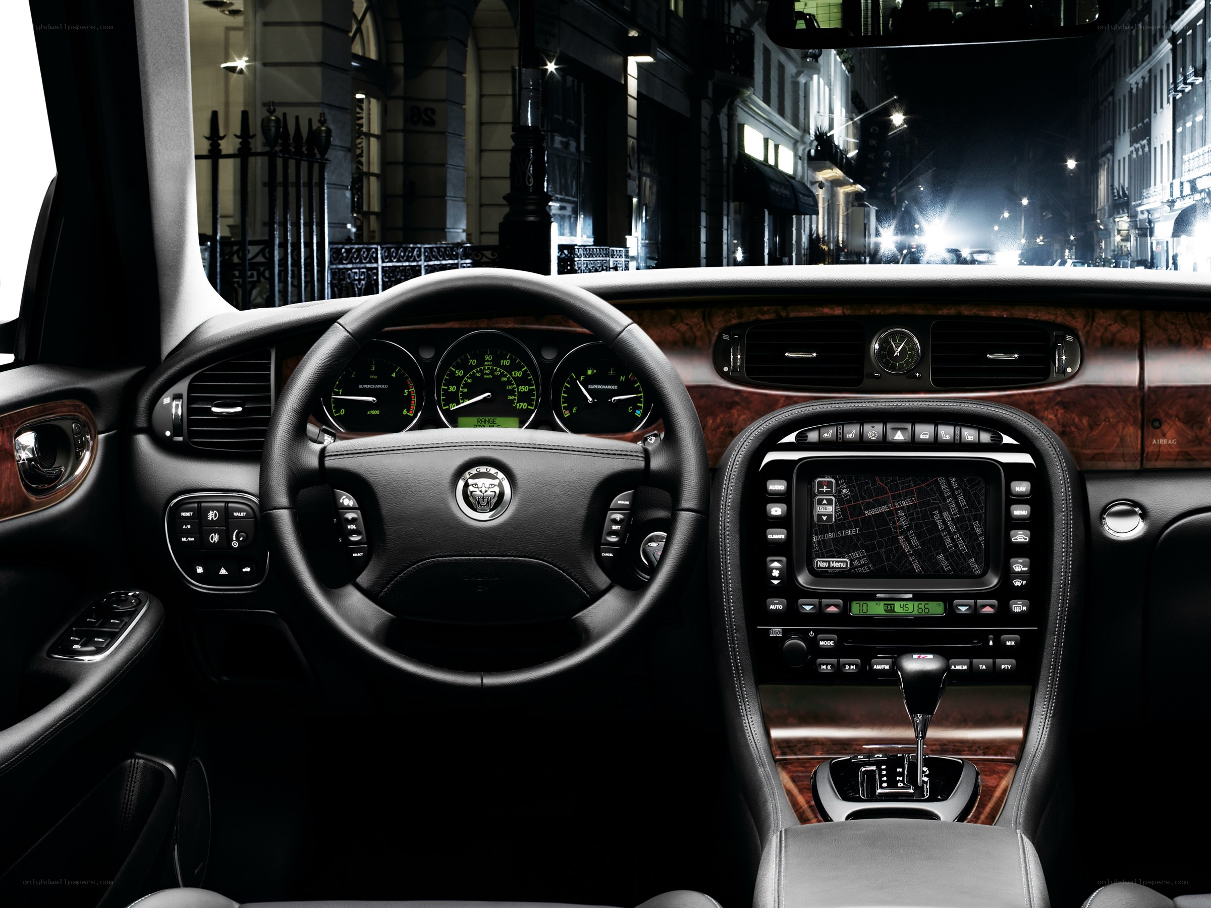 Jaguar car interior at night