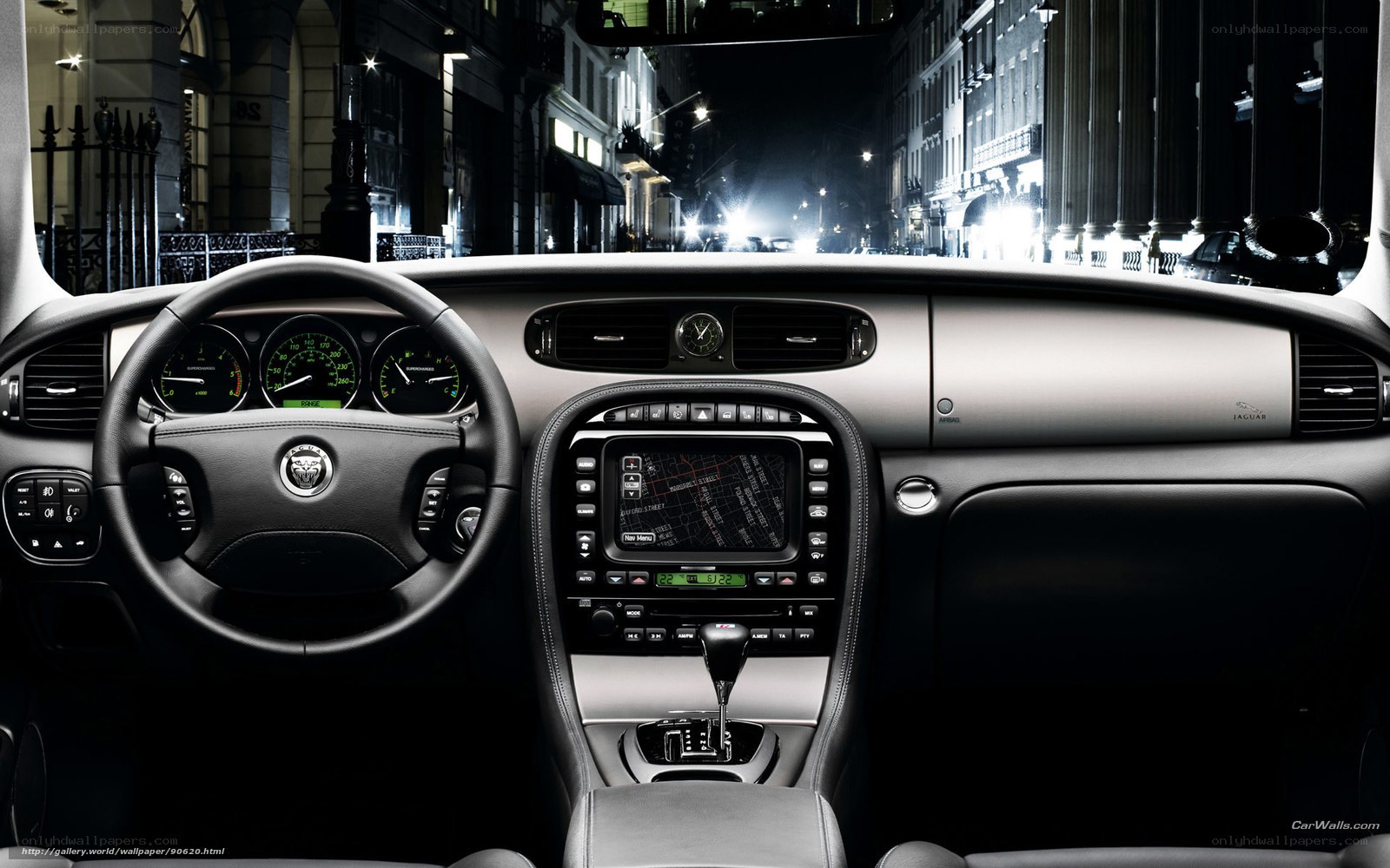 Jaguar car interior at night