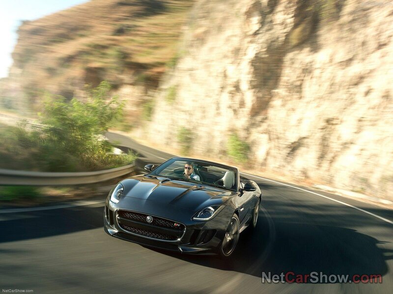 Jaguar F-Type convertible on winding road