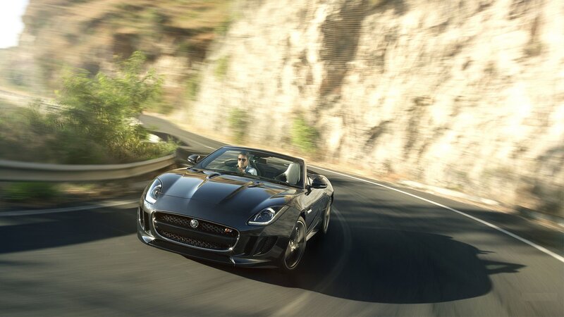 Jaguar F-Type convertible on winding road