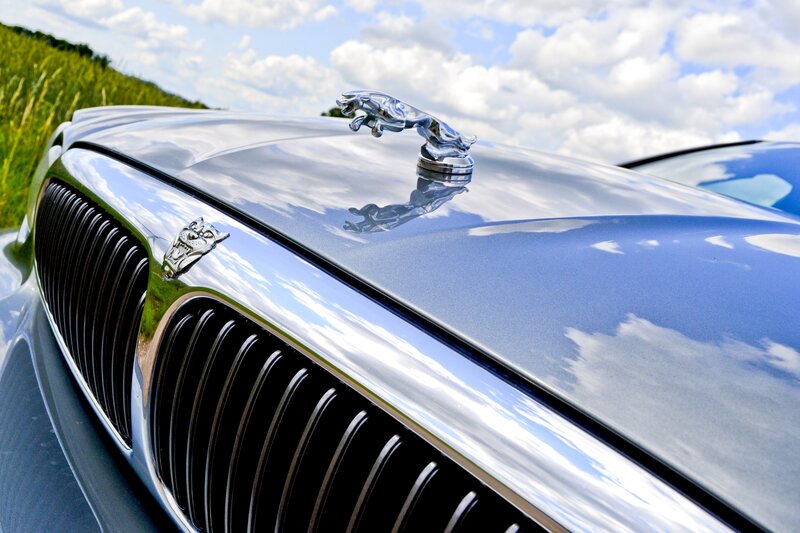 Jaguar hood ornament close-up